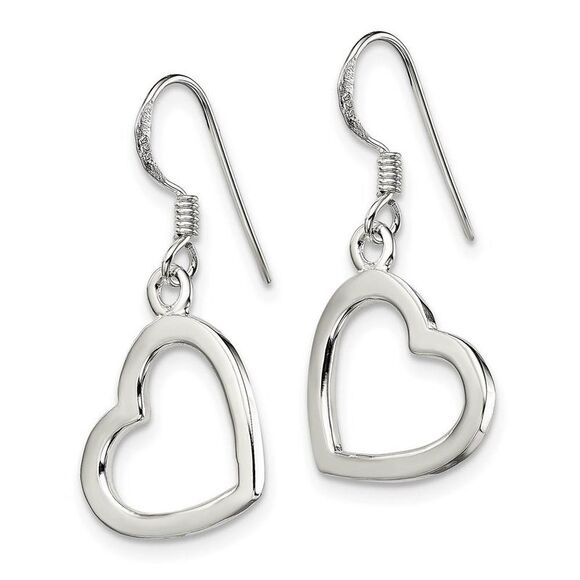 12mm Open Heart Dangle Earrings in Sterling Silver - Picture 2 of 5